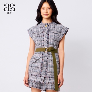 [asv aw22] Faye sleeveless belt tweed jacket เสื้อแจ็คเก็ตผู้หญิง แขนล้ำ แต่งคาดเข็มขัด ผ้าทวีด