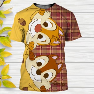 เสื้อยืดลําลอง พิมพ์ลายการ์ตูนดิสนีย์ Chip n Dale 3 มิติ คุณภาพสูง แฟชั่นฤดูร้อน สําหรับผู้ชาย และผู้หญิง