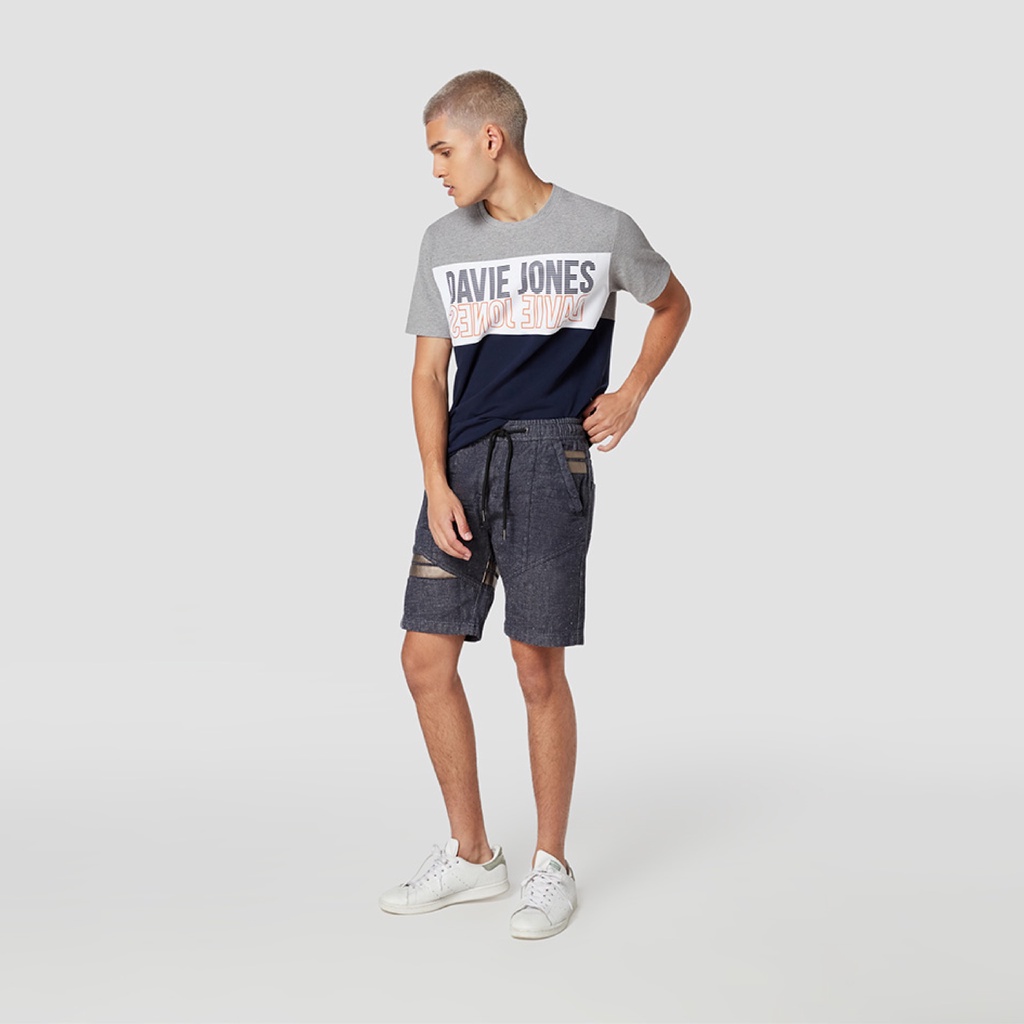 davie-jones-กางเกงขาสั้น-ผู้ชาย-เอวยางยืด-สีกรม-คาดหนัง-elasticated-shorts-in-navy-sh0067nv