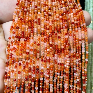 อาเกต สีส้ม Orange Agate 2 mm เจีย เส้นยาว