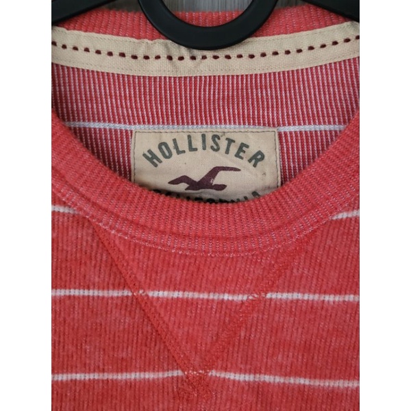 hollister-เสื้อยืดแขนยาว-ผ้านิ่มๆคล้ายไหมพรม-ผ้าบาง-ใส่สบาย-ลายทางสีส้มสดใสปักลายนกhollisterไม่เคยใส่เลยสภาพดีมาก
