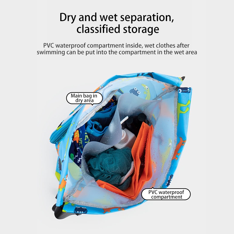 กระเป๋าใส่ชุดว่ายน้ำ-กันน้ำ-กระเป๋าว่ายน้ำเด็ก-แยกส่วนเปียกและแห้ง-pvc-ถุงใส่ชุดว่ายน้ำเปียก