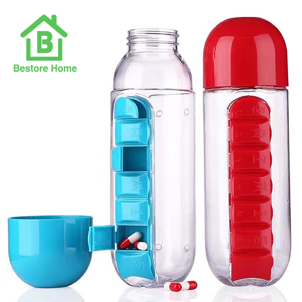 bestorehome-ขวดน้ำ-2-in-1-ขวดน้ำใส่ยาได้-มีช่องใส่ยา-7-ช่อง-ขนาดขวดน้ำ-600-ml