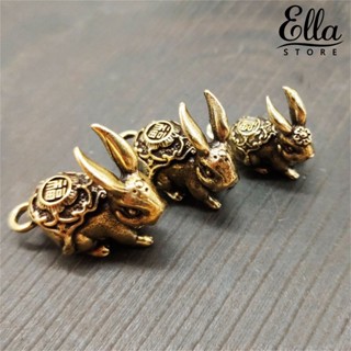 Ellastore123 พวงกุญแจทองเหลือง จี้รูปกระต่ายราศี สไตล์วินเทจ สําหรับรถยนต์