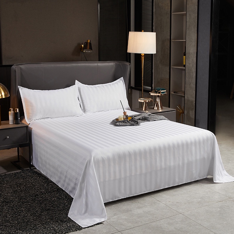 Hotel Linens ผ้าปูที่นอนไม่รัดมุม Cotton100 ผ้าปูโรงแรมลายริ้ว ทอ 250