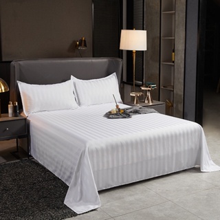 Hotel Linens ผ้าปูที่นอนไม่รัดมุม Cotton100% ผ้าปูโรงแรมลายริ้ว ทอ250เส้น