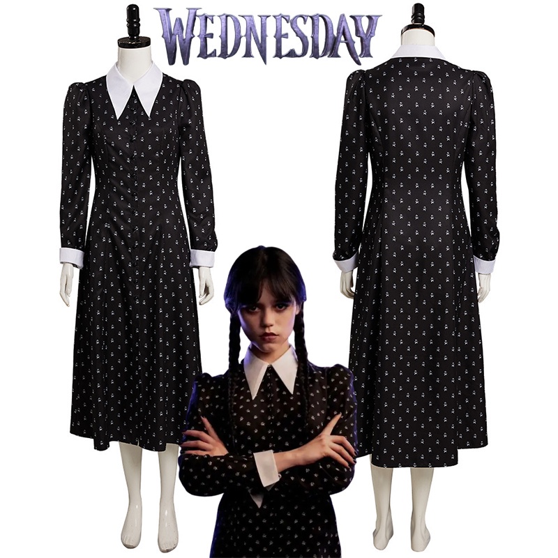 New The Addams Family Wednesday Cosplay Costume Black Dress Halloween ...