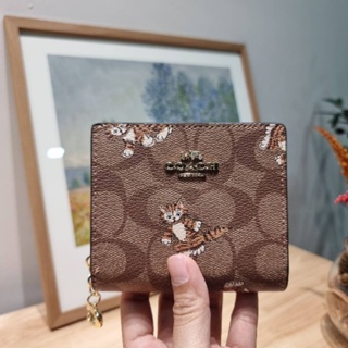 COACH SNAP WALLET IN SIGNATURE CANVAS WITH DANCING KITTEN PRINT