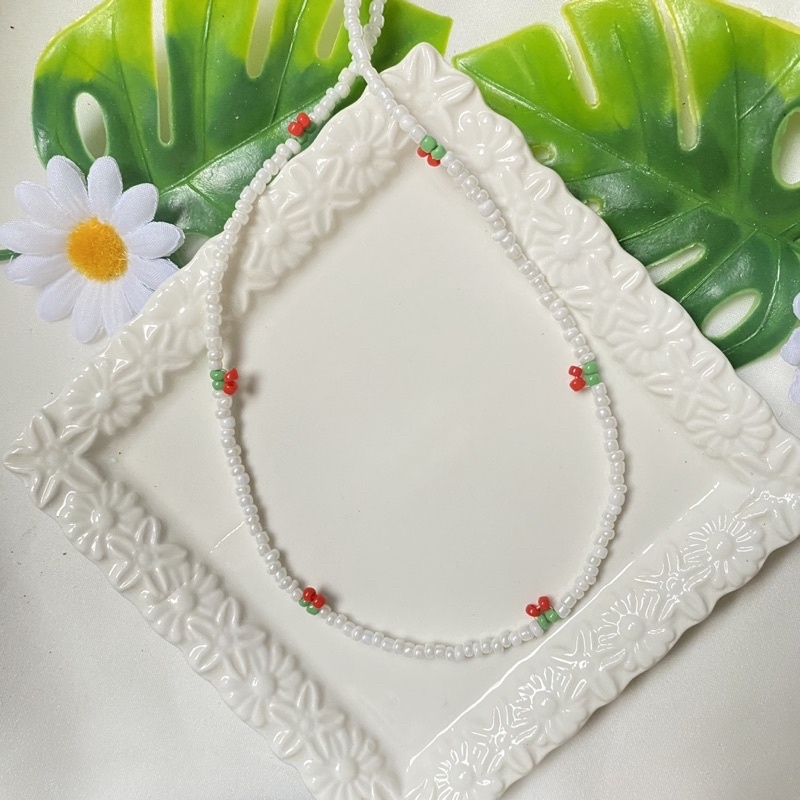 พร้อมส่ง-สร้อยคอ-สร้อยลูกปัดจี้เชอร์รี่