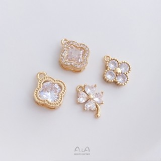 จี้สร้อยคอ สร้อยข้อมือ ประดับเพทาย รูปใบโคลเวอร์สี่แฉก ทอง 14K แฮนด์เมด diy