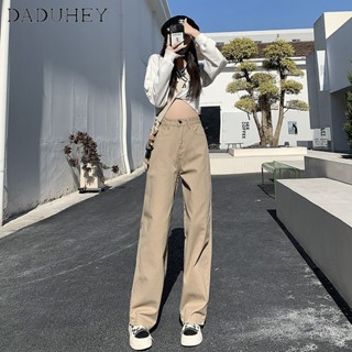 DaDuHey💕 Ins 2023 Early Spring Womens Korean Style Khaki High Waist Slimming Pants Straight Wide Leg Loose Casual Fashion Jeans