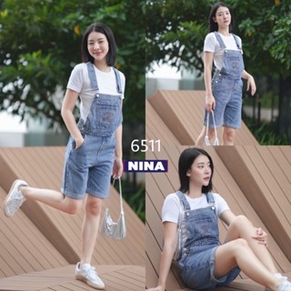 s-36 nina #6511 เอี๊ยมยีนส์สามส่วน งานขาพับ ทรงสวย งานปักลายน่ารักๆ  สียีนส์ฟอกอ่อนกำลังดี