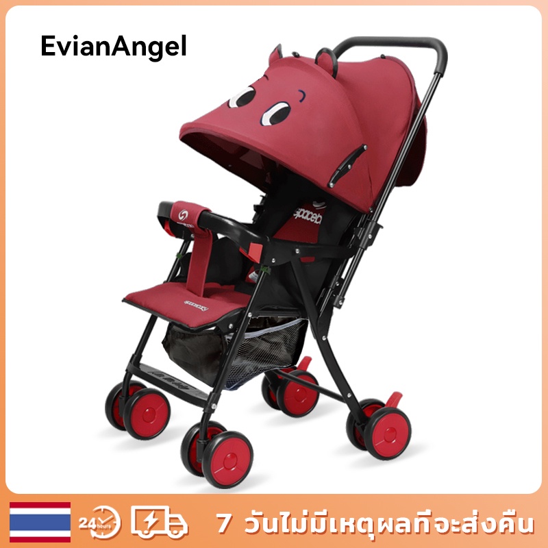 evianangel-รถเข็นเด็ก-4-ล้อ-เข็นหน้า-หลัง-นั่ง-เอน-นอน-น้ำหนักเบา-พับเก็บได้-พกพาสะดวก-หมุนได้-360-สีแดง