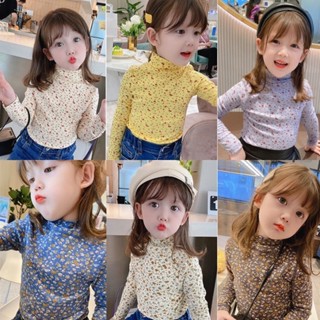 ใหม่สาวชุดฤดูใบไม้ร่วงดอกไม้ด้านล่างเสื้อสไตล์ตะวันตกแขนยาวเสื้อยืดด้านบน
