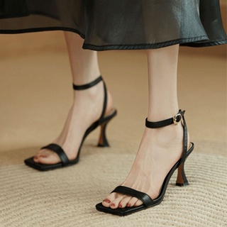 🍒รองเท้าส้นสูงผู้หญิง รองเท้าส้นสูงส้นของผู้หญิง สายสะพายไหล่ปรับได้ หนังนิ่มงานสวยๆ 🍄🍄
