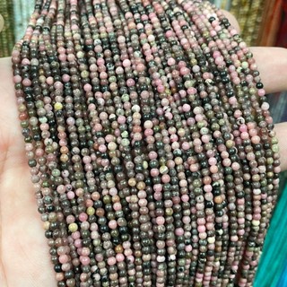 โรโดไนต์ ลายดำ Rhodonite 2 mm ทรงกลม เส้นยาว