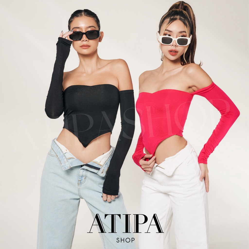 atipashop-middle-crop-เสื้อครอป-ครอป-ปาดไหล่-แขนยาว