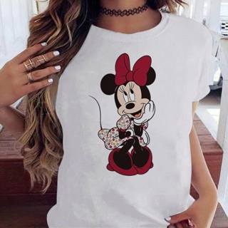 Disney Minnie Mouse T-shirts White Cartoon Christmas Tshirts for Women Casual Fashion Tops Tees Graphic T Shirts