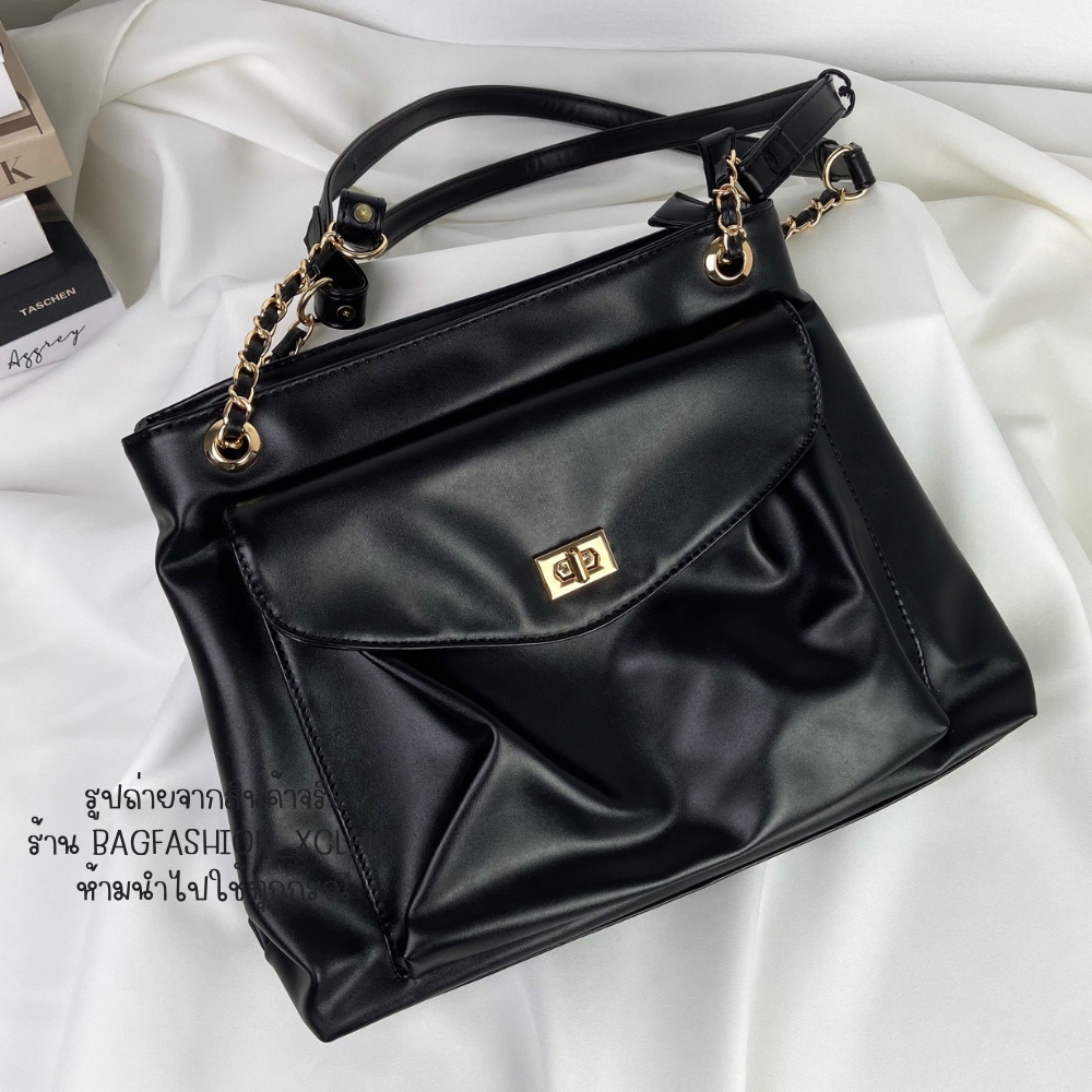 พร้อมส่ง-กระเป๋ารุ่น-dallas-bag-กระเป่าหนังใบใหญ่มี-2-ช่องซิปใหญ่-งานหนังเงาสวย-สายหนังสลับสายโซ่