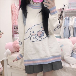 SANRIO เสื้อแจ็กเก็ตกันหนาว ผ้าถัก แบบนิ่ม ทรงหลวม ปักลายน่ารัก สําหรับเด็กผู้หญิง