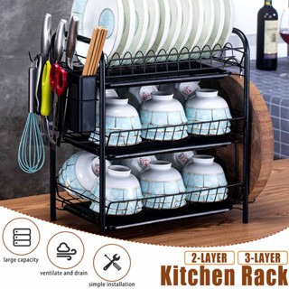 Great Kitchen Sink Dish Drainer Drying Rack Organizer Black 2/3 Tiers Dish Drying Rack Holder Basket Plated Iron Home Wa