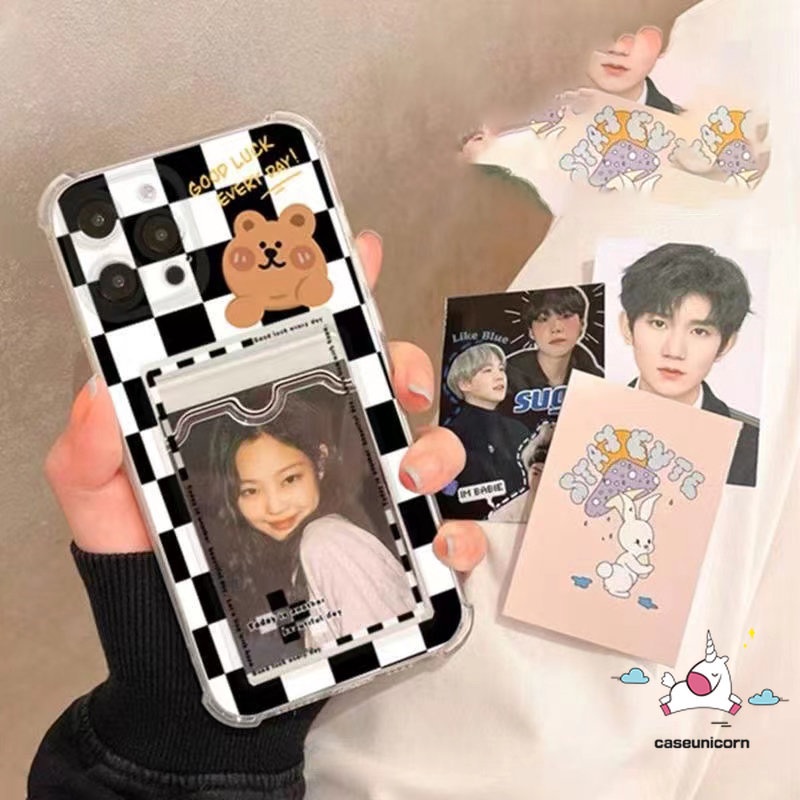 เคสโทรศัพท์มือถือนิ่ม-แบบใส-ลายการ์ตูนหมีหมากรุกน่ารัก-พร้อมช่องใส่บัตร-สําหรับ-iphone-14-11-13-12-pro-max-7-8-6-6s-plus-xr-x-xs-max-se-2020
