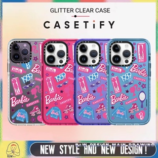 【Glitter Casetify】เคสโทรศัพท์มือถืออะคริลิคใส แบบแข็ง กันกระแทก ลายสติกเกอร์บาร์บี้ สําหรับ iPhone14 13 12 11 Pro Max
