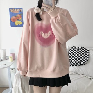เสื้อกันหนาวแขนยาว คอกลม ทรงหลวม ไล่โทนสีชมพู สีขาว แฟชั่นฤดูใบไม้ร่วง สําหรับผู้หญิง