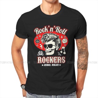 เสื้อยืดแขนสั้น Rockabilly ร็อคแอนด์โรลกะโหลกศีรษะสีแดงและสีดําลูกเต๋า Rockers คลาสสิกเสื้อผ้าผู้ชายท็อปส์ซูขนาดใหญ