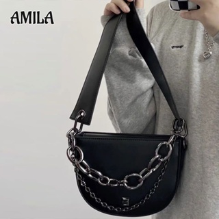 AMILA กระเป๋าสะพายข้างแฟชั่นใหม่ทุกคู่สีทึบเกาหลีวัสดุ PU ระดับไฮเอนด์กระเป๋าอานลำลองทุกคู่