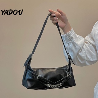YADOU กระเป๋าสะพายแนวโน้มแฟชั่นใหม่ระดับ high-end กระเป๋าสะพายไหล่สีทึบวัสดุ PU บุคลิกภาพกระเป๋าสายโซ่แบบสบาย ๆ ทั้งหมด การออกแบบสายโซ่ข้าม