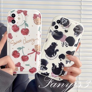 เคสโทรศัพท์มือถือแบบนิ่ม TPU ลายแมวเชอร์รี่ สีดํา สําหรับ Samsung A04 A34 A54 A04s A12 A13 A03 A23 M23 A53 A52s A33 A73 A03s A02 A22 A52 A72 A32 A51 A71 A50 A50s A30s A21s A31 A20 A30 A11