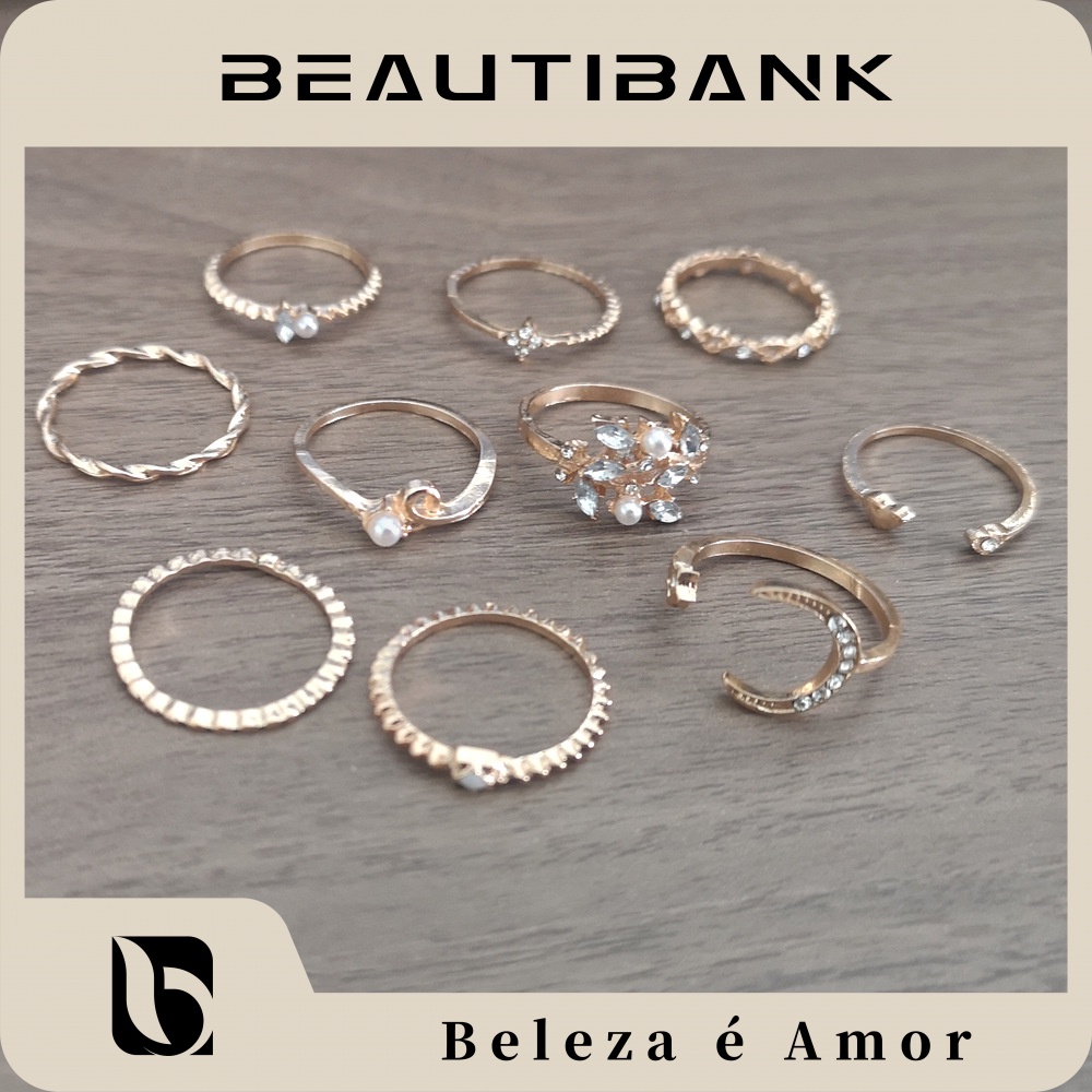 beautibank-ชุดแหวนเพชร-รูปดาว-ดวงจันทร์-หัวใจ-ใบไม้-ประดับมุก-แฟชั่น-10-ชิ้น