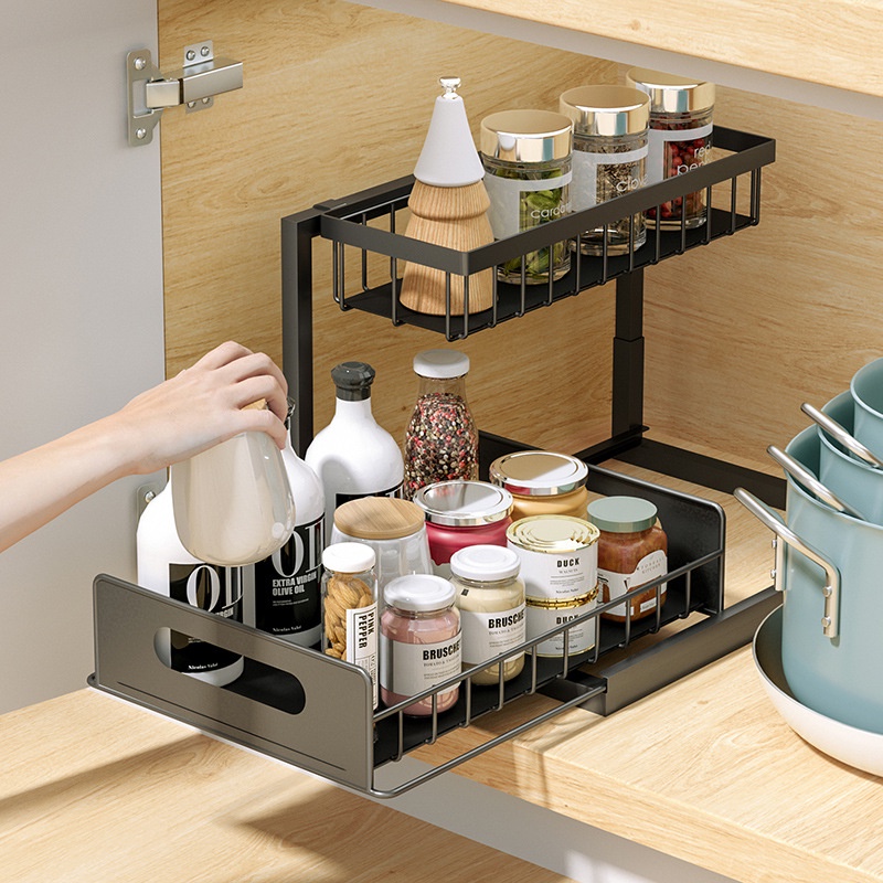 2-tier-multifunction-under-sink-shelf-with-sliding-drawer-kitchen-storage-basket-organizer-counter-spice-seasoning-rack