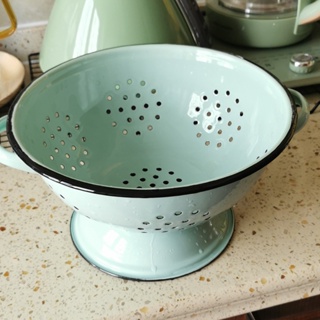 Handmade Kitchen Enamel Colander, Drain Basket for Fruit and Vegetable