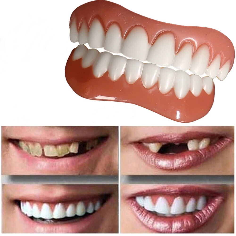 ฟันปลอม-ซิลิโคน-ซิลิโคนบน-ล่างฟันปลอม-false-teeth-perfect-laugh-veneers-ฟันปลอมวางเครื่องมือสุขอนามัยในช่องปาก-oral-hygi