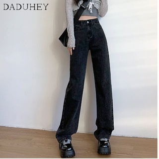 DaDuHey💕 Ins Korean Style Womens New Fashion High Waist Slim Wide Leg Slim Mopping Draping All-Match Loose Jeans