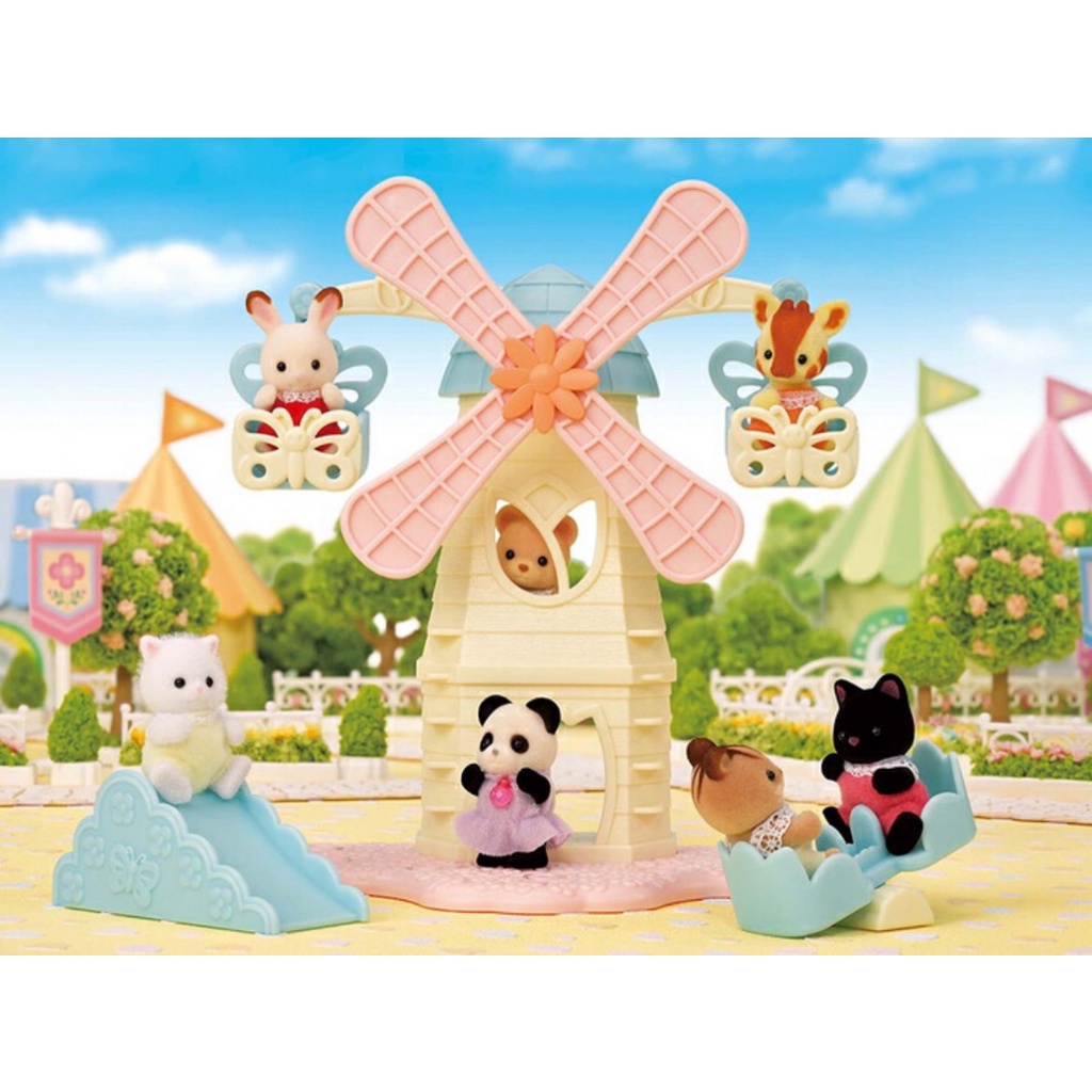 sylvanian-families-สนามเด็กเล่นกังหันลมดอกไม้-epoch-ผลิตภัณฑ์จากประเทศญี่ปุ่น-สไลด์เดอร์น้องแมวเปอร์เซีย