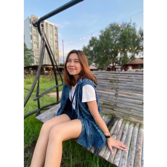 เสื้อคลุมฮู้ดเสื้อกั๊กมีฮู้ดผ้าม่อฮ่อมพิมพ์ลาย-สวยมากๆ-ใส่ได้ทั้งชาย-หญิงจ้า