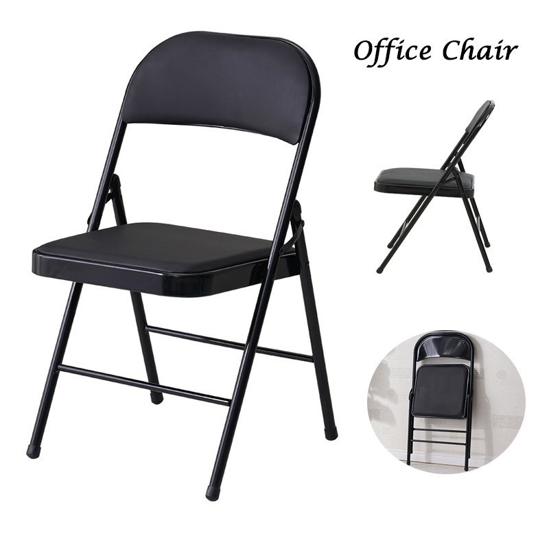 เก้าอี้เหล็ก-เก้าอี้เบาะหนังพับได้-2-สี-สีดำ-สีขาว-aliziishop