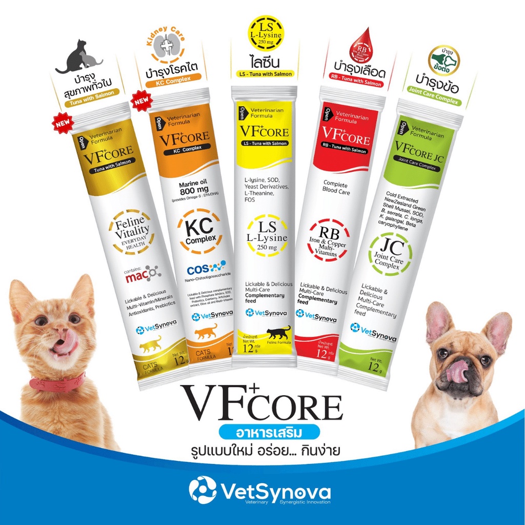 vf-core-แมวเลีย-แพ็ค15ซอง-วีเอฟพลัสคอร์-ไลซีน-บำรุงเลือด-บำรุงข้อต่อ-วิตามิน-เสริมภูมิ-vfcore-อาหารเสริม-lysine-ไตrb-แมว