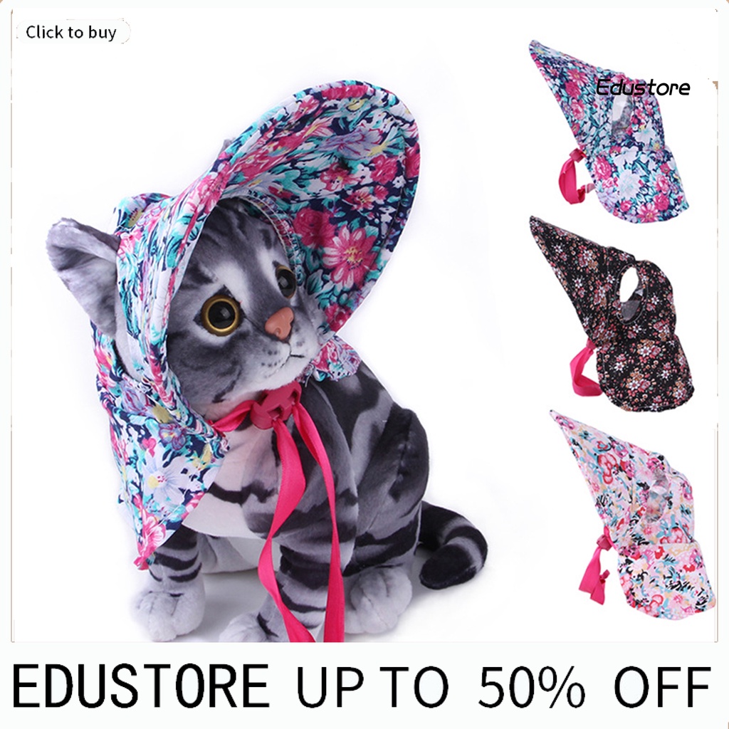edustore-หมวกปีกกว้าง-กันแดด-ปรับได้-พิมพ์ลายดอกไม้-สไตล์เรโทร-อุปกรณ์เสริม-สําหรับสัตว์เลี้ยง-สุนัข-แมว