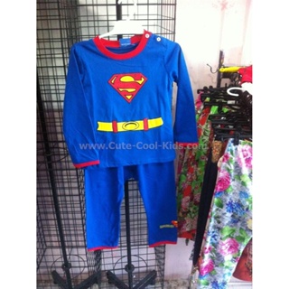 HERO-020 ชุดเซ็ทเด็กผู้ชายแขนยาวขายาว Superman มีผ้าคลุม