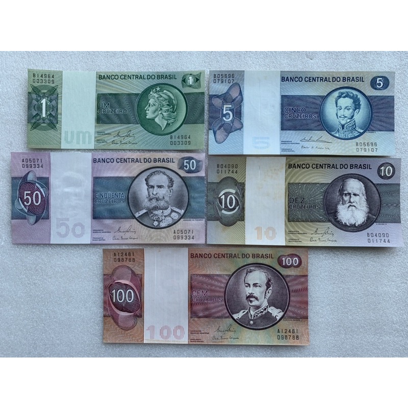 ธนบัตรของประเทศบราซิล-ปี1980-1990-ยกชุด5ใบ-ธนบัตรต่างประเทศ