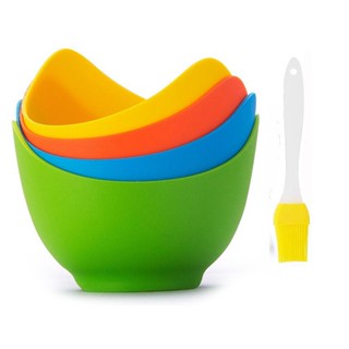 4 Pcs Egg Cooker,Egg Pot,With Ring Stand,Silicone Egg Cooker Cup, For Microwave Or Stove Cooking Eggs,With Oil Brush