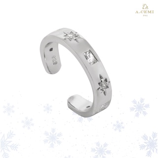 A.CEMI Star Baguette Ringcuff = Ring + Earcuff (Free Size) แหวนเงินแท้ ชุบทอง 18K โรสโกลว์
