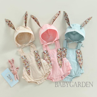 Babygarden- ชุดรอมเปอร์ แขนกุด พิมพ์ลายดอกไม้ หูกระต่าย อีสเตอร์ ฤดูร้อน ลําลอง + หมวกการ์ตูน สําหรับเด็ก