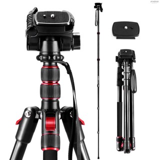 Andoer 2-in-1 ขาตั้งกล้องอลูมิเนียม 360 องศา สําหรับถ่ายภาพ° หัวบอลหมุนได้ 200 ซม. ความจุ 5 กก. พร้อมกระเป๋า สําหรับกล้อง DSLR