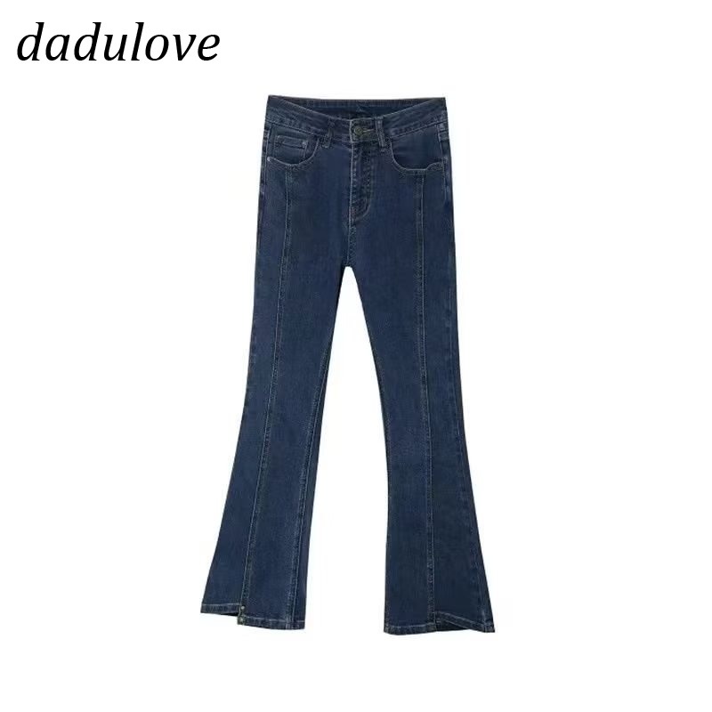 dadulove-new-korean-version-of-ins-high-waisted-jeans-womens-nine-point-pants-retro-irregular-micro-flared-pants
