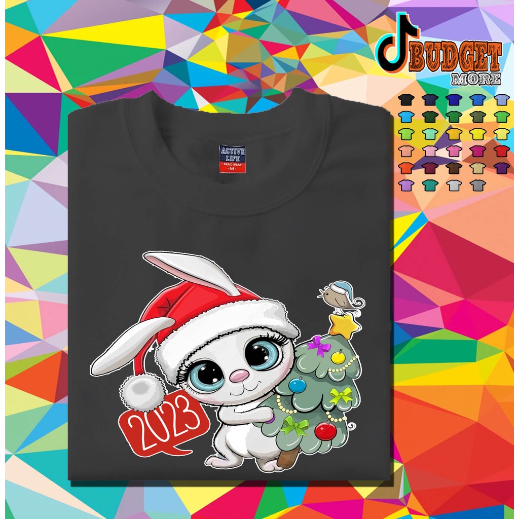 2023-happy-new-year-rabbit-tree-t-shirts-and-prints-for-men-women-and-kids-simple-design-t-shirtsเสื้อยืด